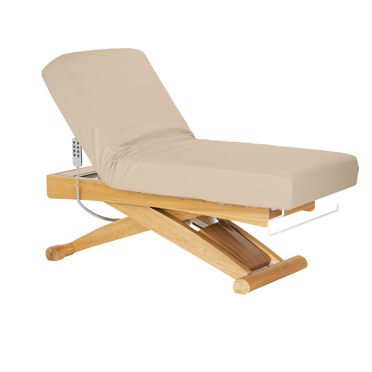 Sillon Siesta Table SPA Électrique – Beige, Base Brun Clair · Position inclinée