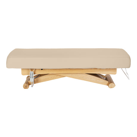Sillon Siesta Table SPA Électrique – Beige, Base Brun Clair · Vue de côté