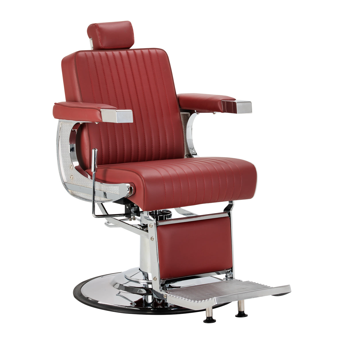 Gabbiano Visionerio+ fauteuil de barbier hydraulique – Rouge, cadre chromé; vue de trois quarts
