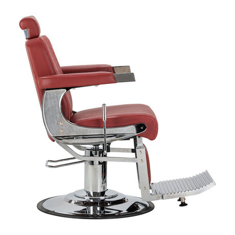 Gabbiano Visionerio+ fauteuil de barbier hydraulique – Rouge, cadre chromé; vue de côté, dossier droit