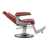Gabbiano Visionerio+ fauteuil de barbier hydraulique – Rouge, cadre chromé; vue de côté, dossier incliné
