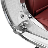 Gabbiano Visionerio+ fauteuil de barbier hydraulique – Rouge, cadre chromé; détail de la charnière du dossier