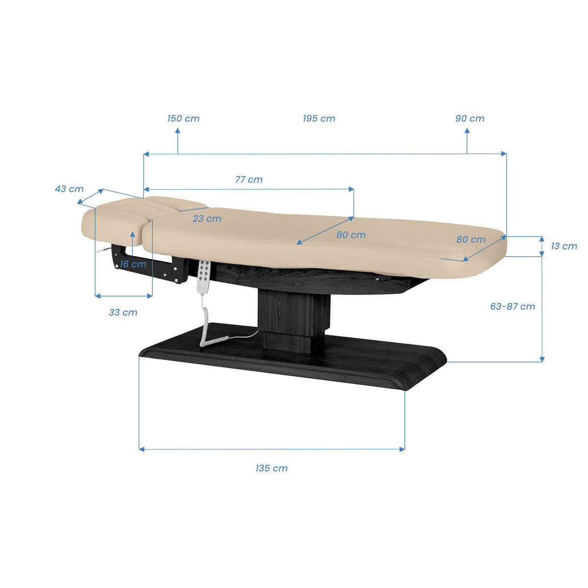 Table SPA Électrique Sillon Relax – Beige, Base Noir · Schéma des dimensions