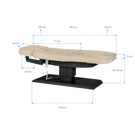 Table SPA Électrique Sillon Relax – Beige, Base Noir · Schéma des dimensions