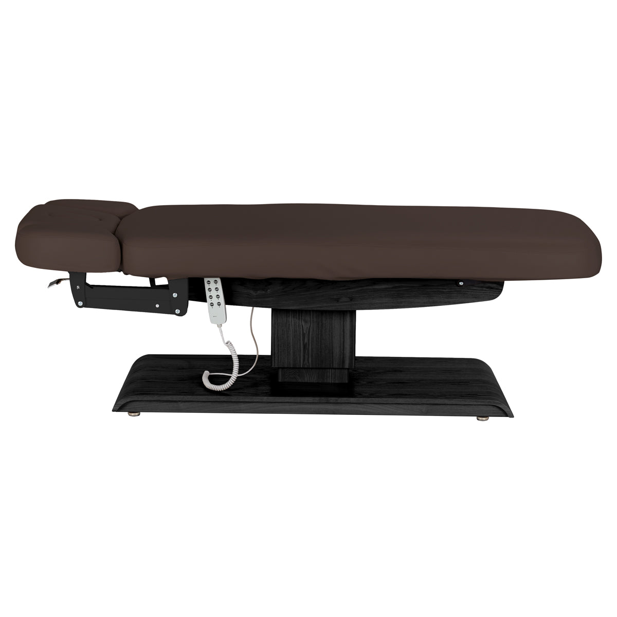 Table SPA Électrique Sillon Relax – Brun Foncé, Base Noir · Vue de côté