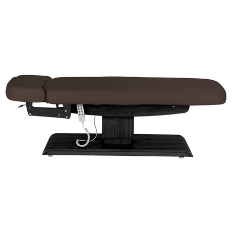 Table SPA Électrique Sillon Relax – Brun Foncé, Base Noir · Vue de côté