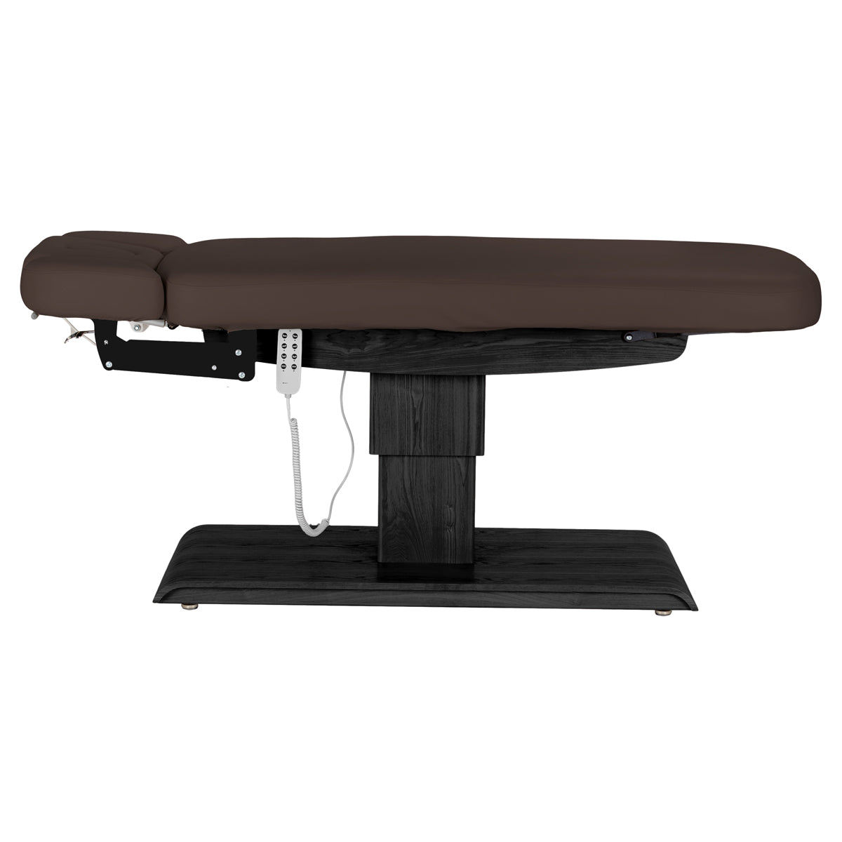 Table SPA Électrique Sillon Relax – Brun Foncé, Base Noir · Vue de côté