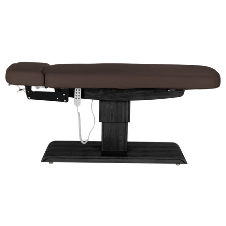 Table SPA Électrique Sillon Relax – Brun Foncé, Base Noir · Vue de côté