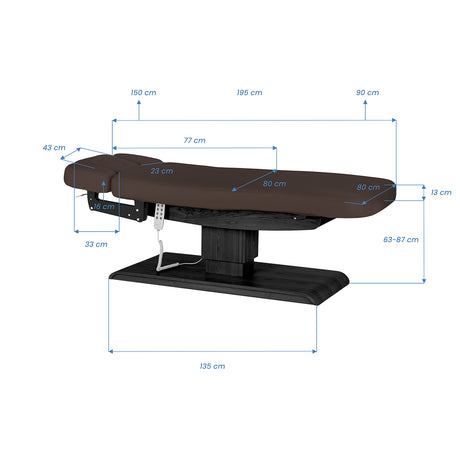 Table SPA Électrique Sillon Relax – Brun Foncé, Base Noir · Schéma des dimensions