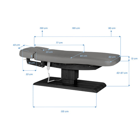 Table SPA Électrique Sillon Relax – Gris, Base Noir · Schéma des dimensions