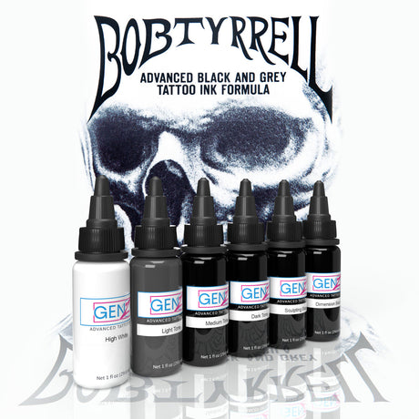 Intenze GEN-Z Bob Tyrrell Ensemble d'encres de tatouage avancées noir et gris 6x30ml