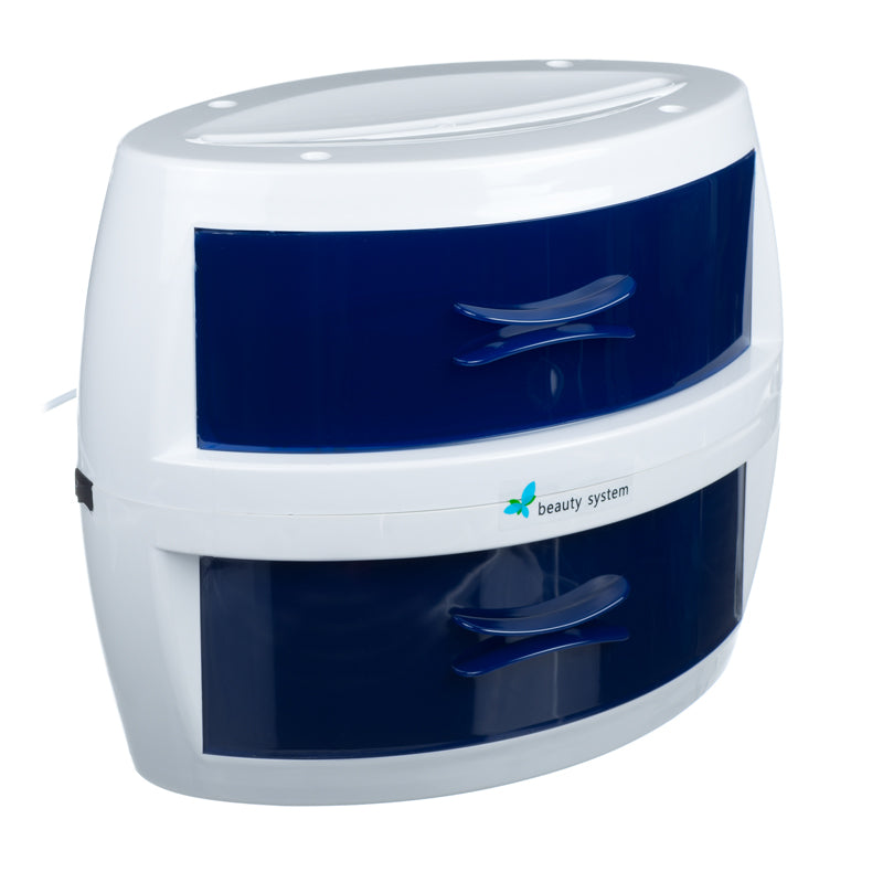 Beauty System UV Sterilizer GERMIX Dual showing a sleek white sterilizer with digital control panel and sterilization chamber.