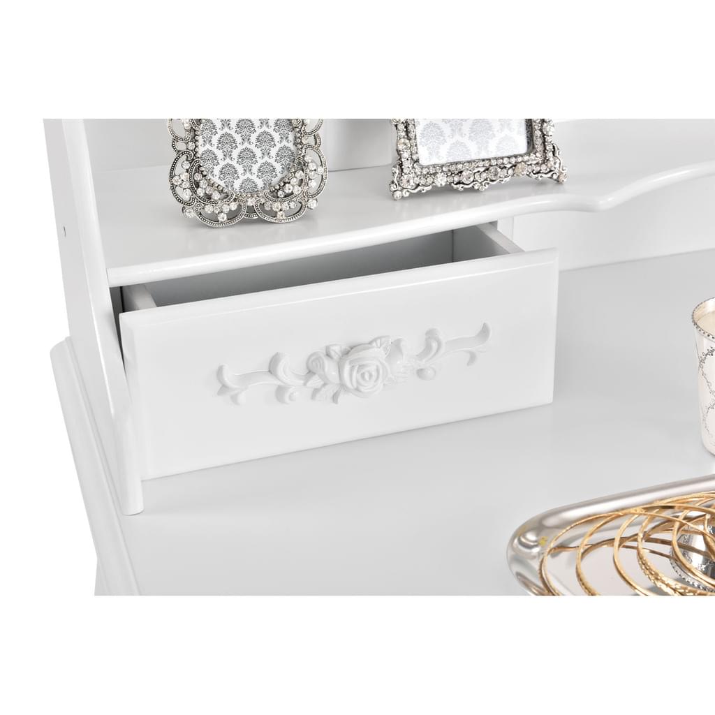 Toaletka biała MIRA lustro 4 szuflady + taboret - BVShop