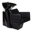 Beauty System Ernesto black hair washing station with sink and chair for salon use, featuring sleek black design and comfortable seating.