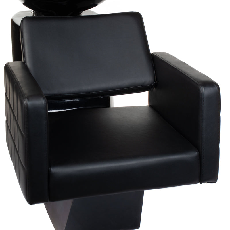 Beauty System Ernesto black hair washing station with sink and chair, designed for professional salon use.