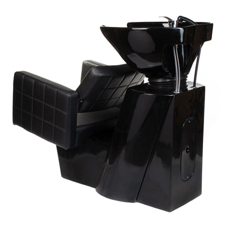 Beauty System Ernesto black hair washing station with sink and chair for salon use, featuring a sleek modern design.