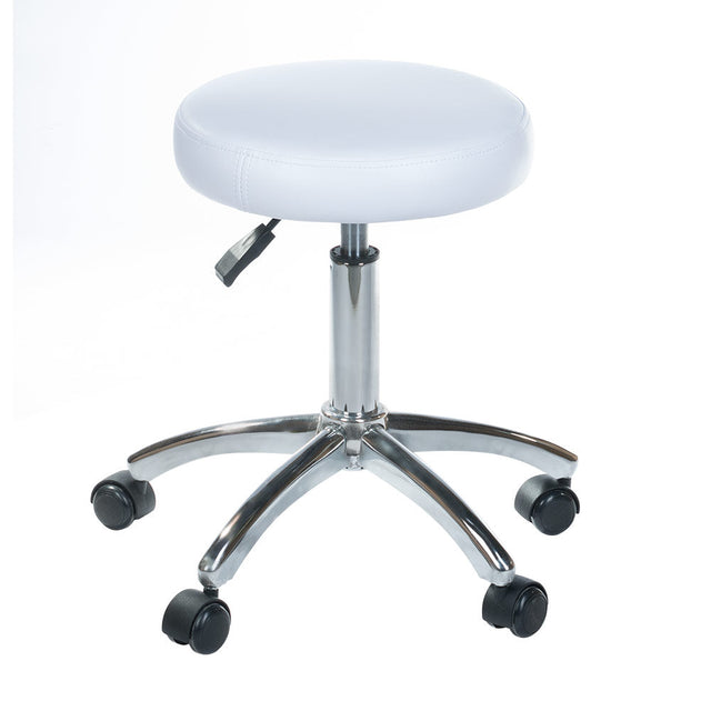 White Beauty System Cosmetic Stool BD-9920 with adjustable height and cushioned seat, ideal for salon or makeup application.