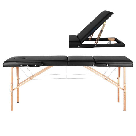 3-section black comfort massage table, wood comfort - BVShop