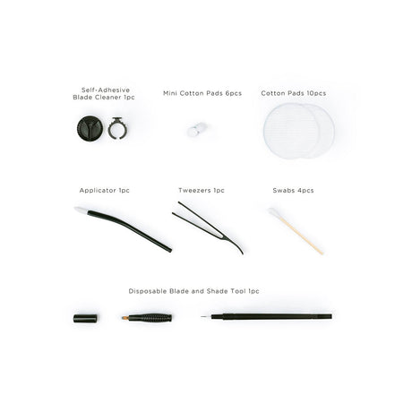 PhiBrows Blade & Shade KIT S 10pcs — layout of the disposable kit components