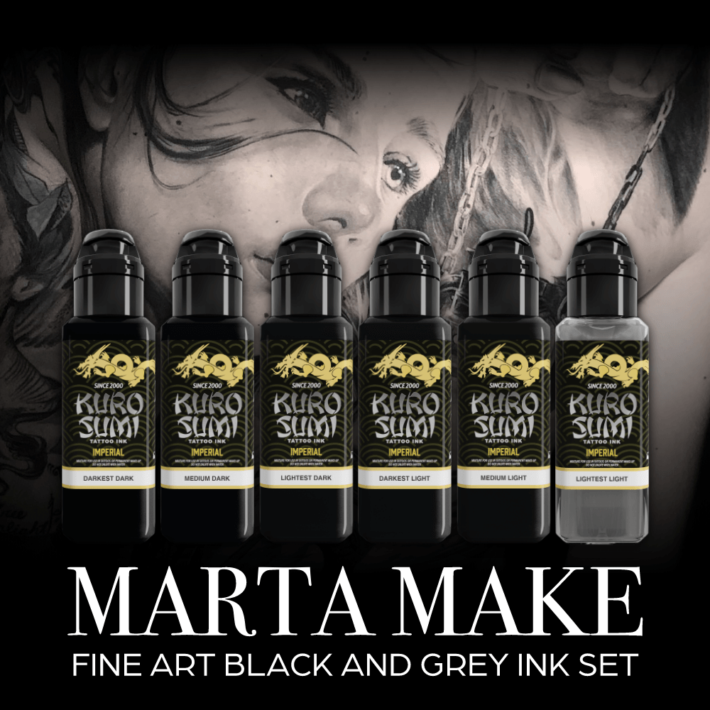 Kuro Sumi Imperial Tattoo Ink Marta Make Fine Art Noir et Gris Ensemble 6x44ml