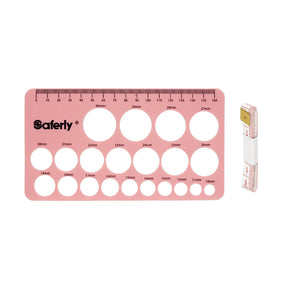 Saferly silicone areola mapping ruler showing detailed measurements for breast reconstruction and cosmetic procedures