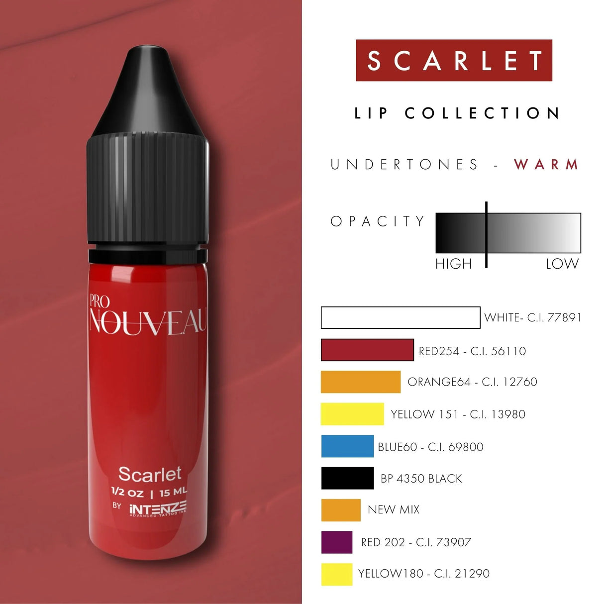 Pro Nouveau Pigments à Lèvres Par Intenze Scarlet 15ml