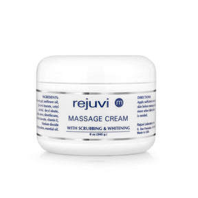 Rejuvi m Crème De Massage Gommante 240g – Pot, étiquette avant