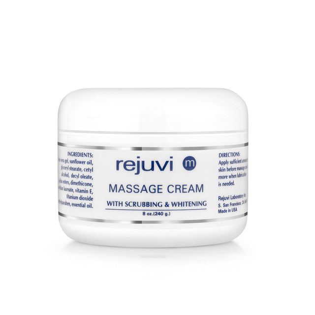 Rejuvi m Crème De Massage Gommante 240g – Pot, étiquette avant