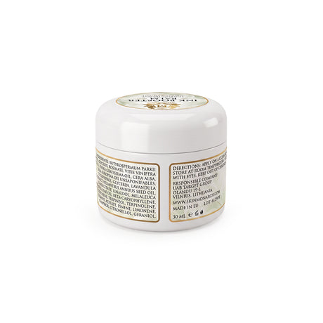 Skin Monarch Ink Booster Balm 30ml, étiquette arrière avec ingrédients et mode d'emploi