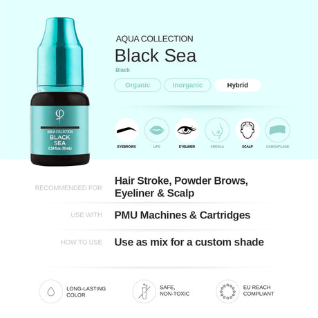 PhiAcademy PMU Aqua Black Sea Pigment 10ml — recommended use and product information