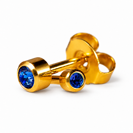 Caflon Blu Piercing Earrings Mini Sapphire 3 mm (24ct Gold Plated)