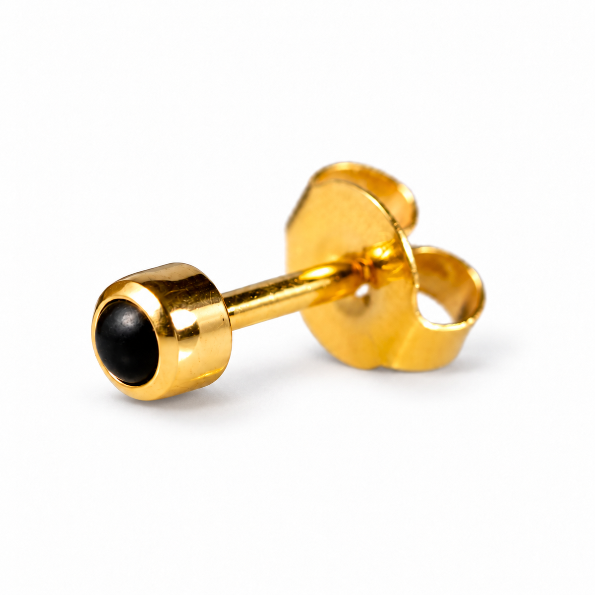 Caflon Blu Piercing Earrings Black Onyx Cabochon 4 mm (24ct Gold Plated)