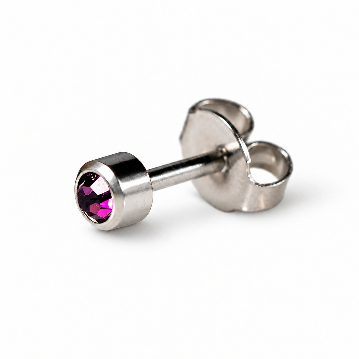 Caflon Blu Piercing Earrings Amethyst 4 mm (White Stainless Steel)