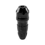 FK Irons EXO with RCA Bolt Base Black Ops tattoo machine angled view