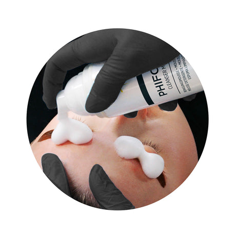PhiAcademy Phi Foam Cleansing Foam 50ml — 50ml foam cleanser being applied during facial cleansing