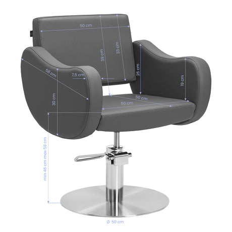 Gabbiano hairdressing chair Sewilla Gray INOX base - BVShop