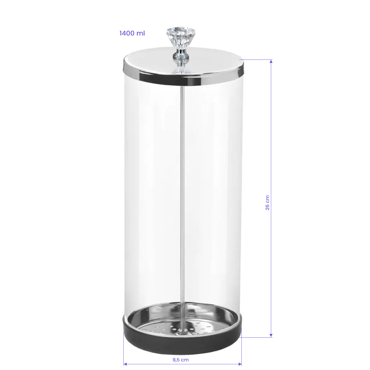 Glass container for disinfecting tools, 1400ml - BVShop