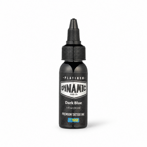 Platinum By Dynamic Tattoo Ink Dark Blue 30ml bottle on a white background with a natural shadow
