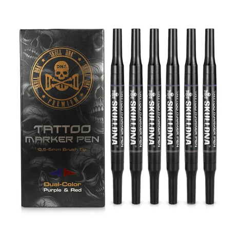 Skull DNA Dual-Ended Skin Marker in red and blue with skull design, used for temporary skin marking or cosmetic procedures.