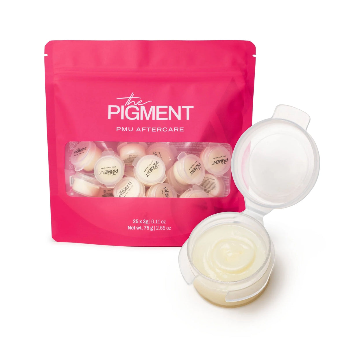 Set of 25 The Pigment Aftercare Balm tubes, skincare product for tattoo healing and aftercare, displayed in a row.